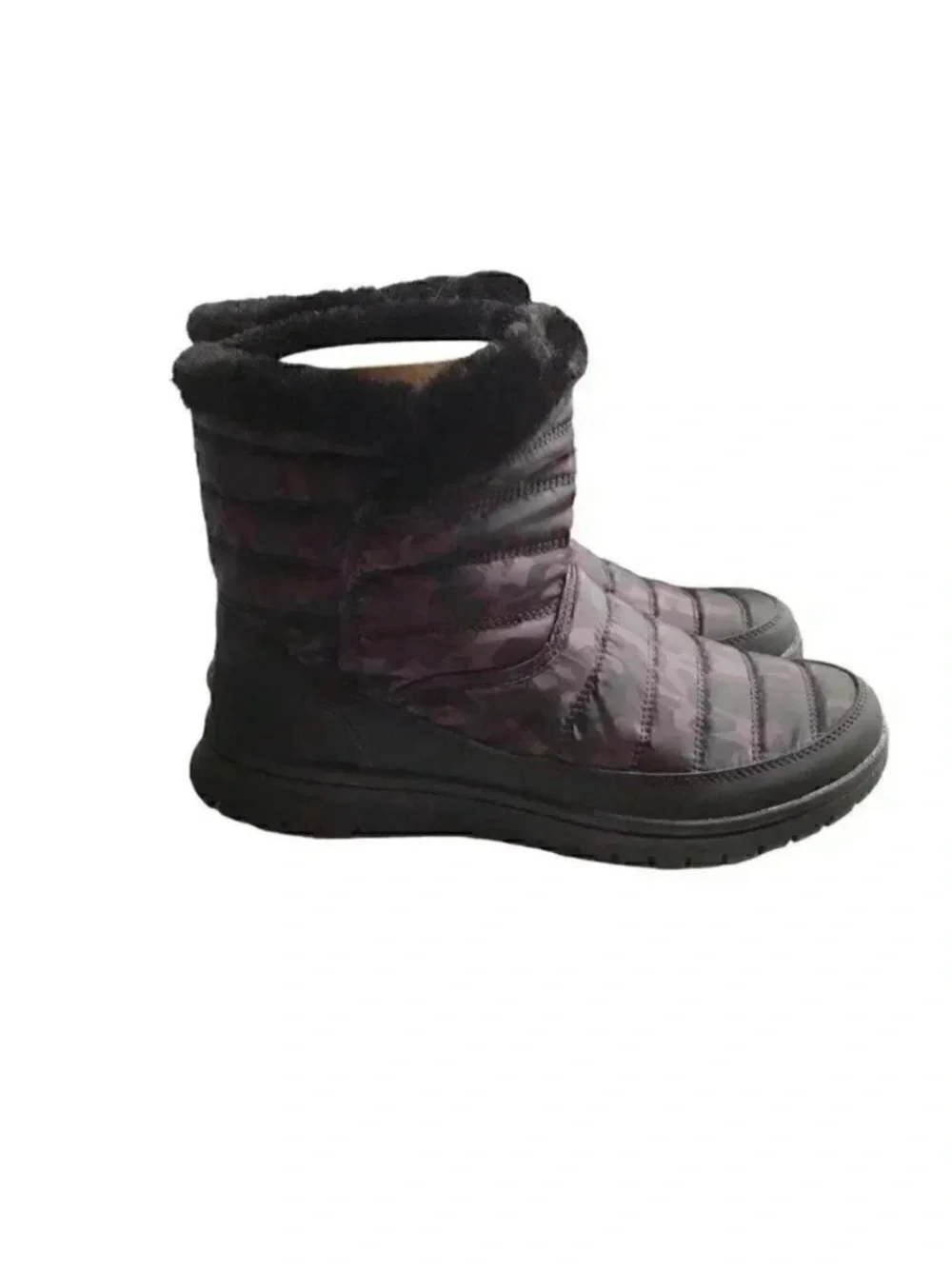 Ryka Suzy Womens 7M Quilted Camo Water Repellant Snow Boots Black Faux Fur Vegan